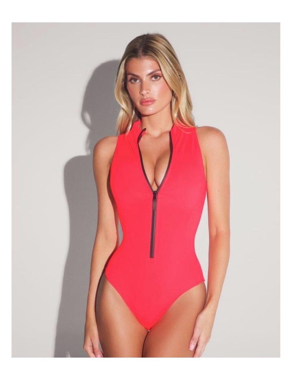 Women's Red Zip-Front One-Piece Swimsuit